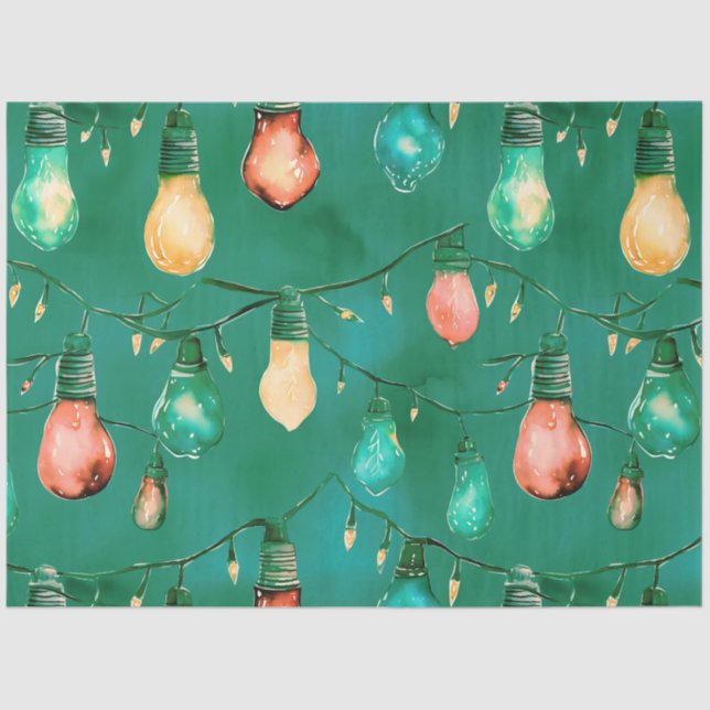 Retro Large Christmas Lights Strings Christmas Tissue Paper (Front)