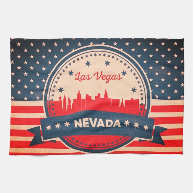 Retro Las Vegas Nevada Skyline Kitchen Towel (Horizontal)
