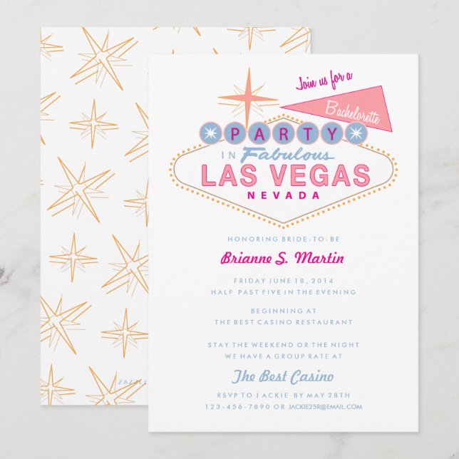 Retro Las Vegas Sign Bachelorette Party Invitation (Front/Back)
