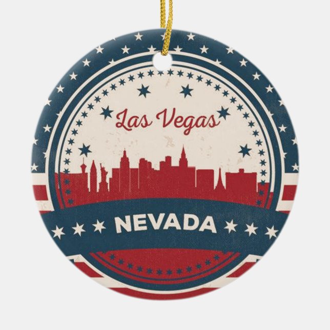 Retro Las Vegas Skyline Ceramic Ornament (Front)