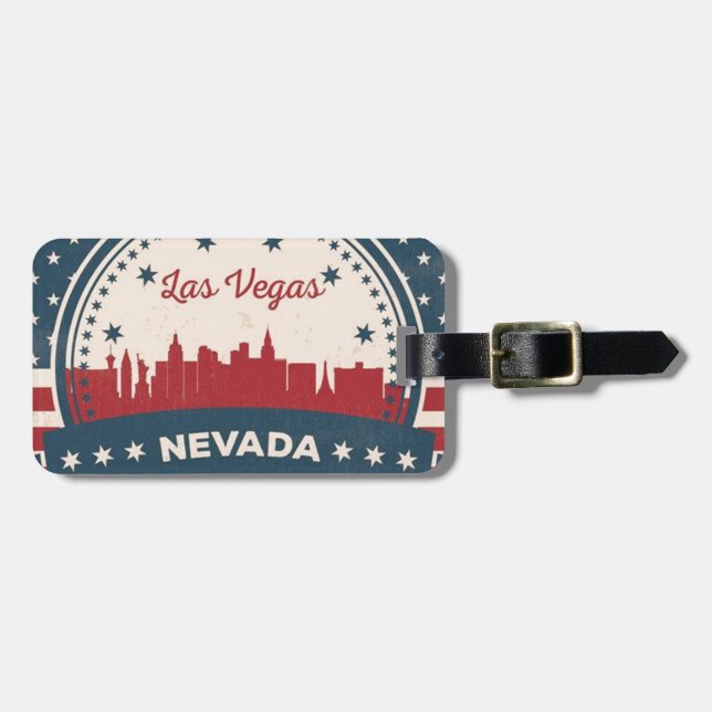 Retro Las Vegas Skyline Luggage Tag (Front Horizontal)