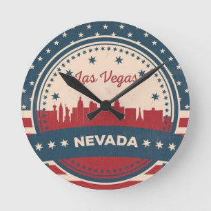 Retro Las Vegas Skyline Round Clock
