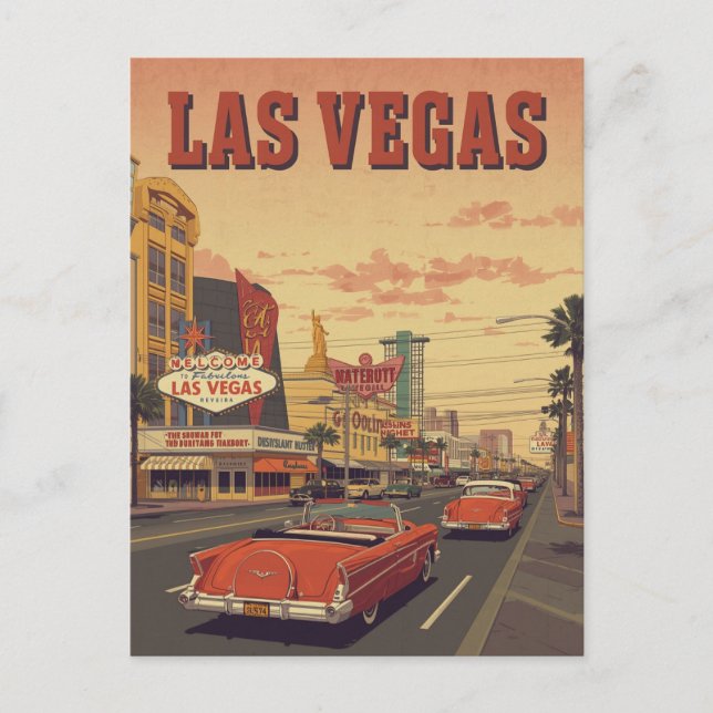 Retro Las Vegas Strip Drive Postcard (Front)