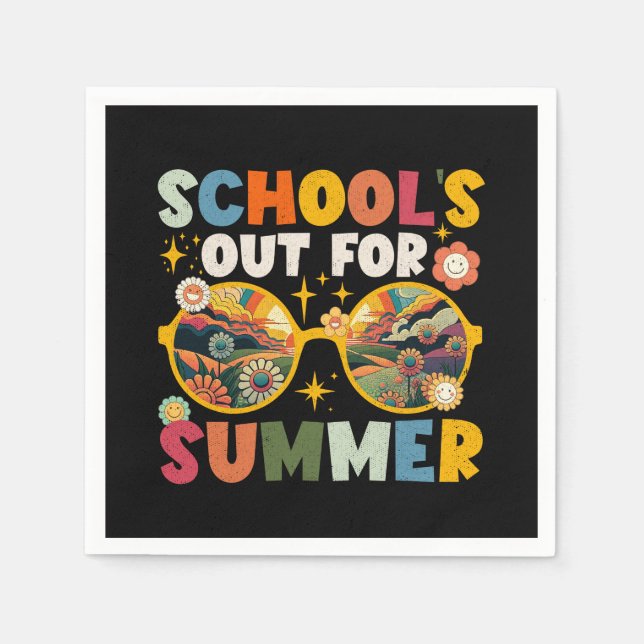 Retro Last Day of School's Out For Summer Teacher  Napkin (Front)