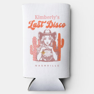 Retro Last Disco Pink Cowgirl Bachelorette Party  Seltzer Can Cooler