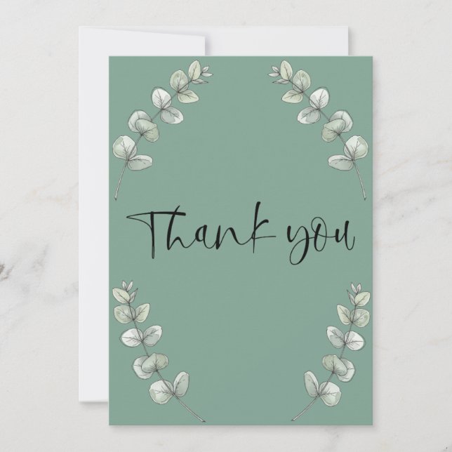 Retro leaf green greeting card Thank you (Front)