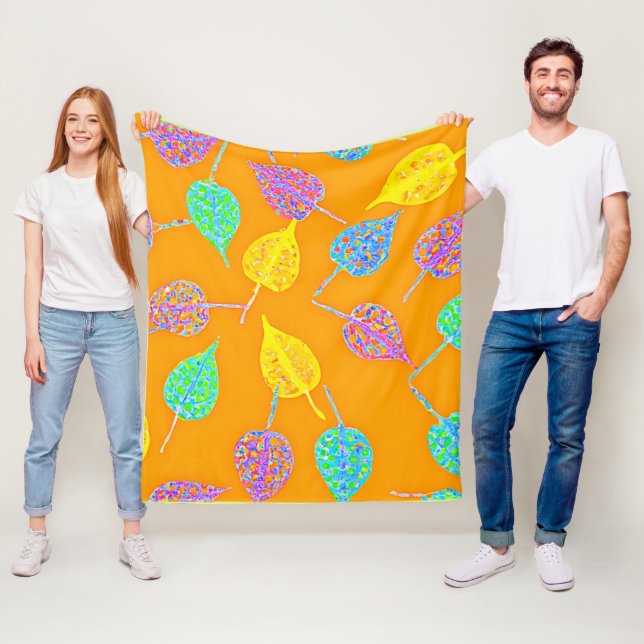Retro Leaf Pattern Fleece Blanket (In Situ)