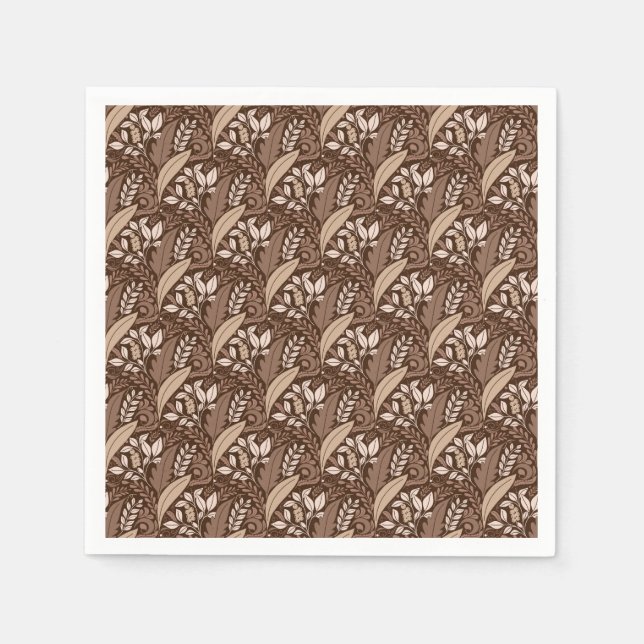 Retro leafy Brown  Elegant Vintage Botanical Napkin (Front)
