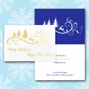 Retro Leaping Deer and Tree Christmas Foil Card