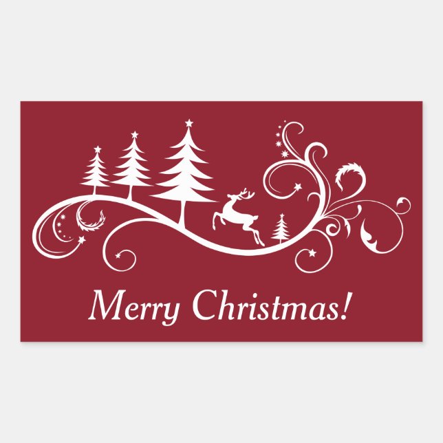 Retro Leaping Deer on Red Christmas Sticker (Front)