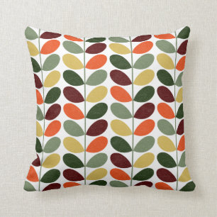 Retro Leaves 02 Large Pattern Throw Pillow
