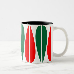 Retro Leaves - Forest Green and Red Two-Tone Coffee Mug