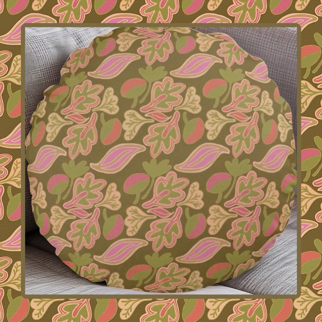 Retro leaves in bohem patterndesign round pillow (Creator Uploaded)