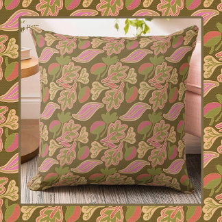 Retro leaves in bohem patterndesign throw pillow
