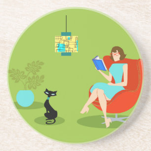 Retro Lecture femme Dessous de verre en grès
