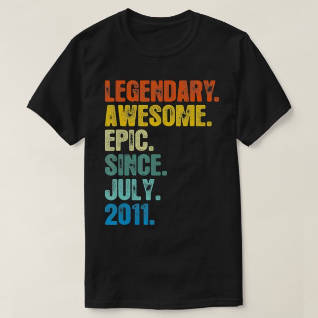 Retro Legendary Since July 2011 T  10 Years Old  T-Shirt (Design Front)