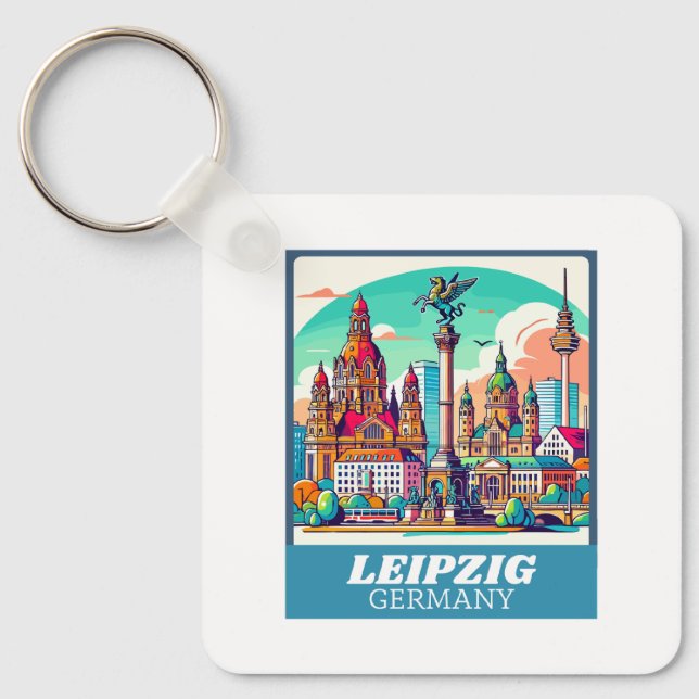 Retro Leipzig Skyline  Keychain (Front)