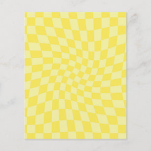 Retro Lemon Yellow Pastel Warped Chequerboard   
