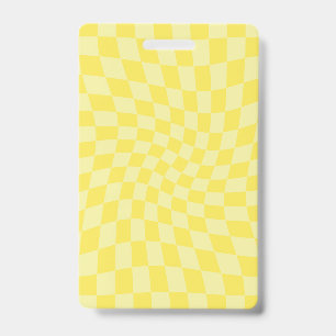 Retro Lemon Yellow Pastel Warped Chequerboard Badge