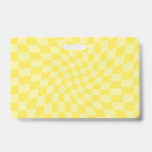 Retro Lemon Yellow Pastel Warped Chequerboard Badge