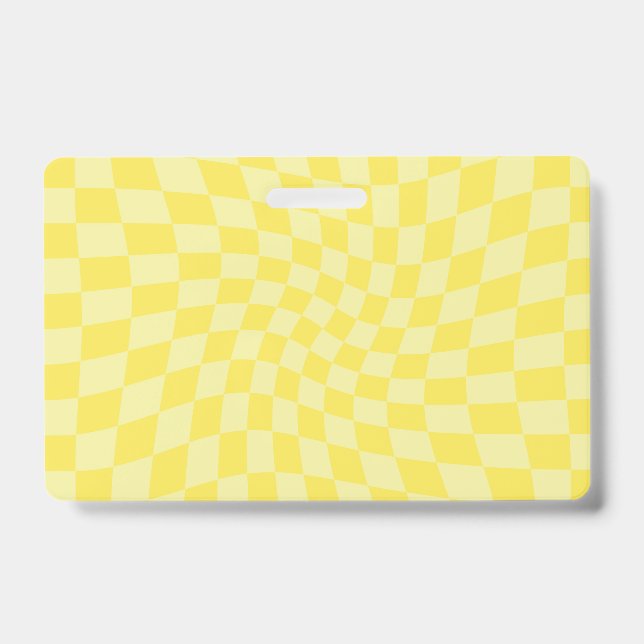 Retro Lemon Yellow Pastel Warped Chequerboard    Badge (Front)
