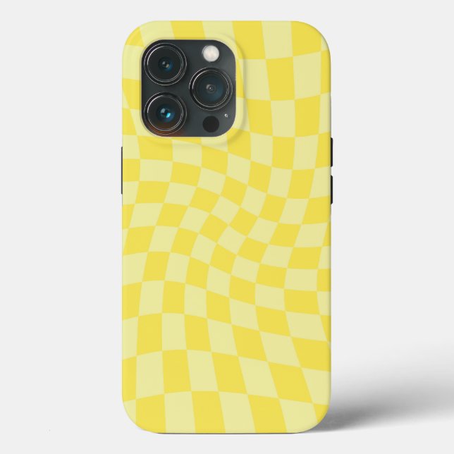 Retro Lemon Yellow Pastel Warped Chequerboard   Case-Mate iPhone Case (Back)