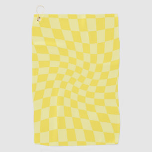 Retro Lemon Yellow Pastel Warped Chequerboard     Golf Towel