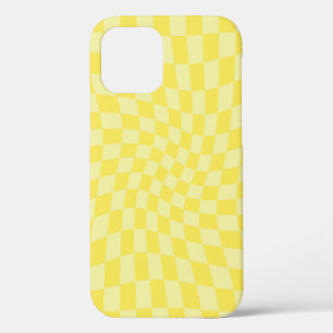 Retro Lemon Yellow Pastel Warped Chequerboard iPhone 12 Case