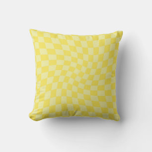 Retro Lemon Yellow Pastel Warped Chequerboard  Throw Pillow