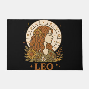 Retro Leo Zodiac Boho Floral Astrology Doormat