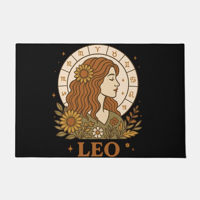 Retro Leo Zodiac Boho Floral Astrology Doormat (Front)