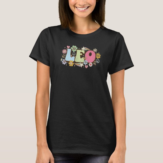 Retro Leo Zodiac Sign Astrology July August Birthd T-Shirt (Front)