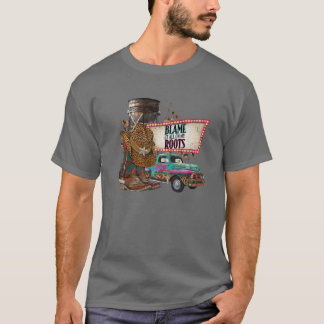 Retro Leopard Cowboy Boots Hat Blame It On My Root T-Shirt