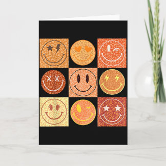 Retro Leopard Happy Face Checkered Pattern Smile F Card