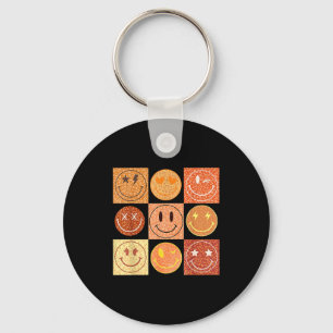 Retro Leopard Happy Face Checkered Pattern Smile F Keychain