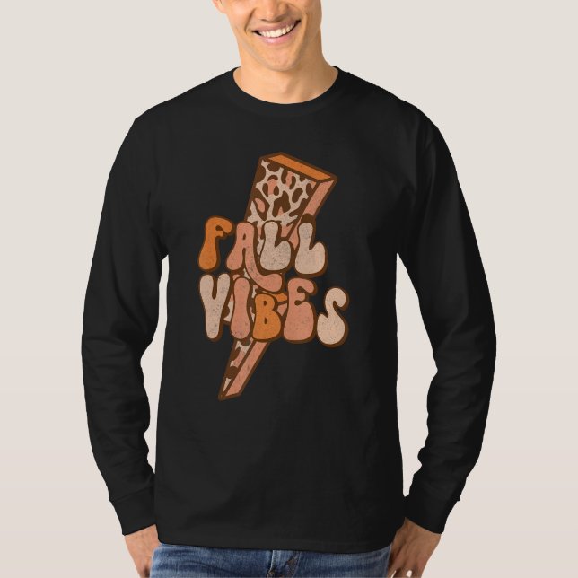 Retro Leopard Lightning Bolt Fall Vibes  Autumn Le T-Shirt (Front)