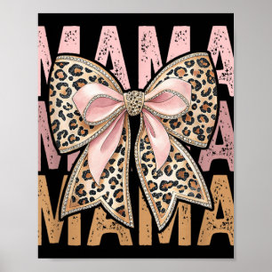 Retro Leopard Mama,cute Mom Retro Coquette Bow Mot Poster