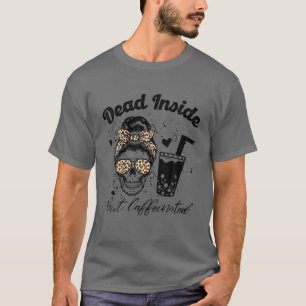 Retro Leopard Messy Bun Skull Funny Caffeine Quote T-Shirt