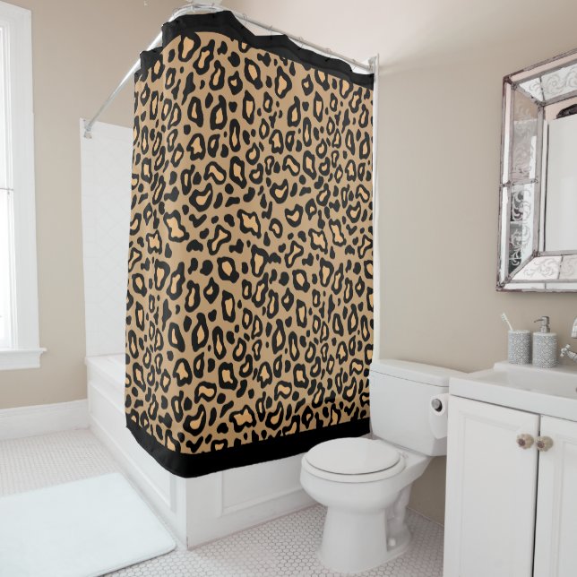 Retro Leopard Print Bathroom Shower Curtain (In Situ)