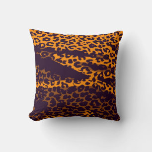 Retro Leopard Print Skin Fur (Brown, Yellow) Throw Pillow