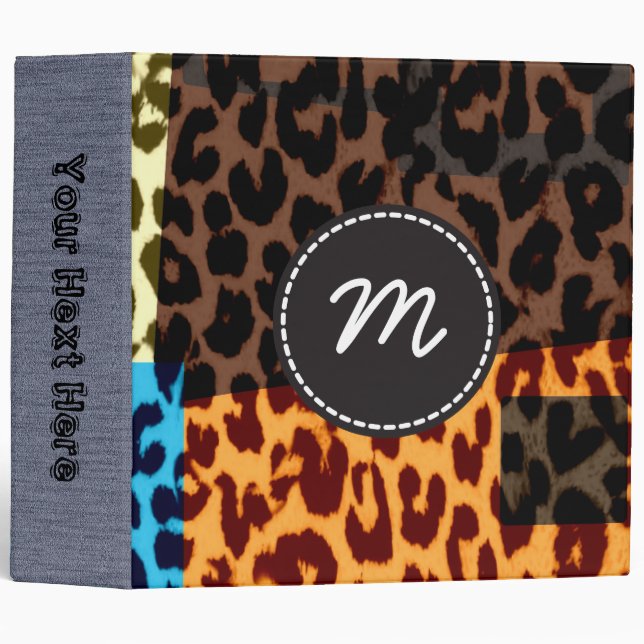 Retro Leopard Print Skin Fur. Custom Monogram 10 Binder (Front/Spine)