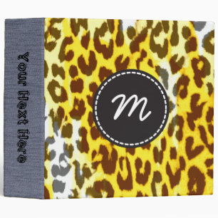 Retro Leopard Print Skin Fur. Custom Monogram 11 Binder