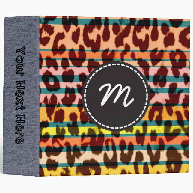 Retro Leopard Print Skin Fur. Custom Monogram 12 Binder (Front/Spine)