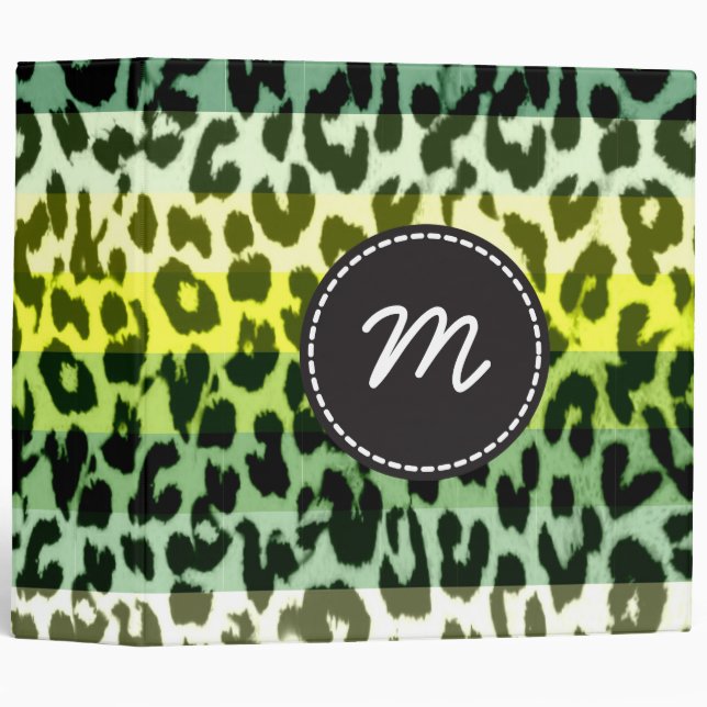 Retro Leopard Print Skin Fur. Custom Monogram 2 Binder (Front/Spine)