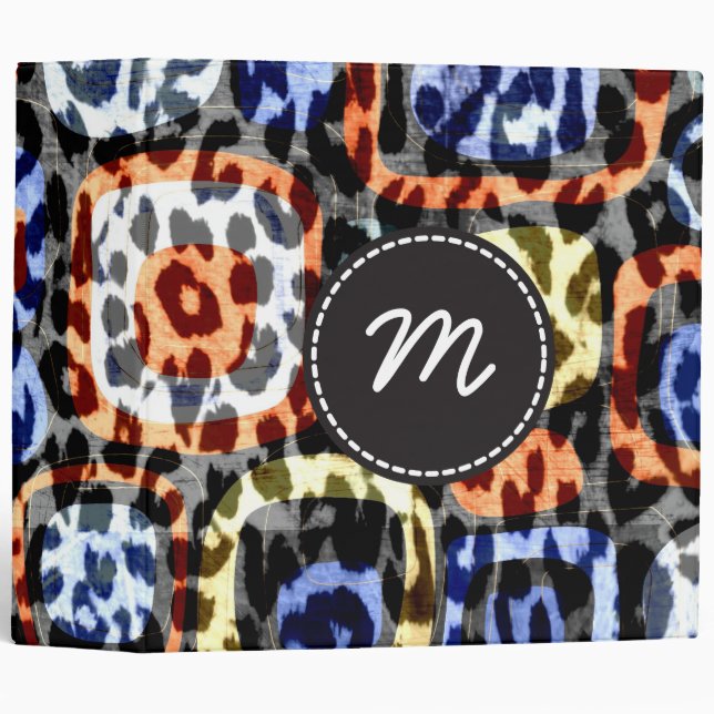 Retro Leopard Print Skin Fur. Custom Monogram 3 Binder (Front/Spine)