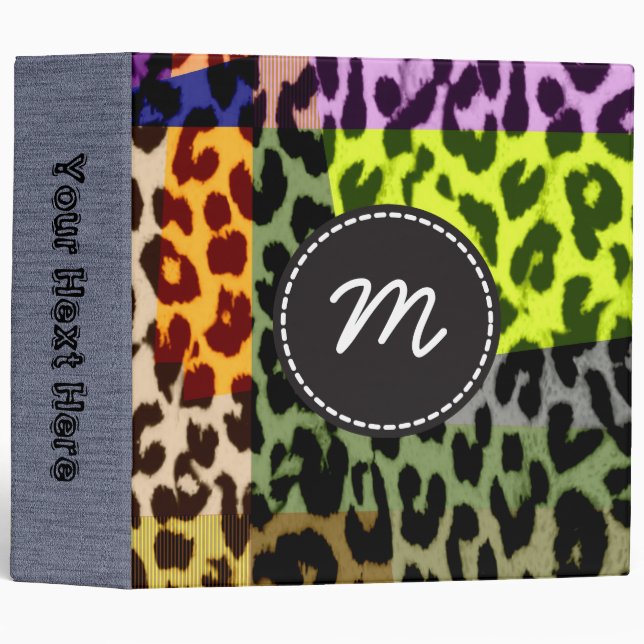 Retro Leopard Print Skin Fur. Custom Monogram 4 Binder (Front/Spine)