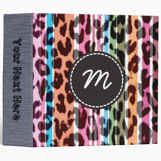 Retro Leopard Print Skin Fur. Custom Monogram 5 Binder (Front/Spine)