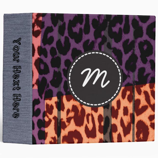 Retro Leopard Print Skin Fur. Custom Monogram 7 Binder (Front/Spine)