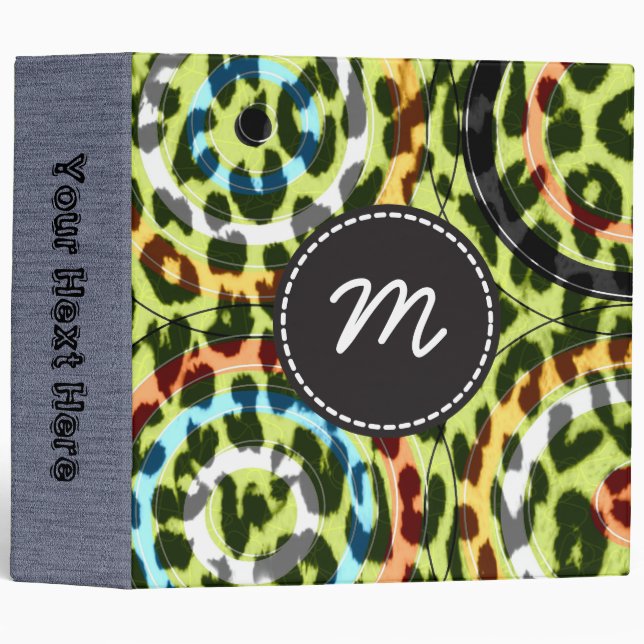 Retro Leopard Print Skin Fur. Custom Monogram 9 Binder (Front/Spine)