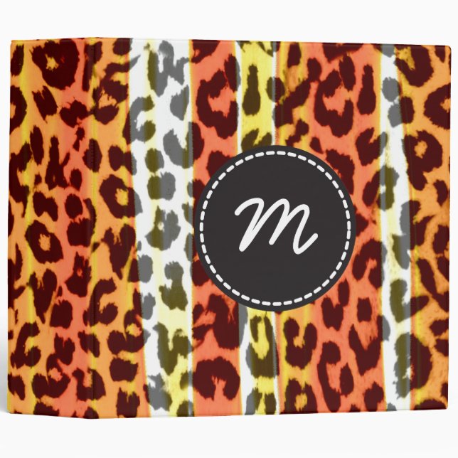 Retro Leopard Print Skin Fur. Custom Monogram Binder (Front/Spine)